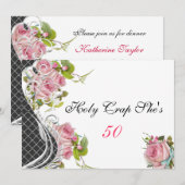 Grappige 50ste verjaardagsuitnodiging,  roze rozen kaart (Voorkant / Achterkant)