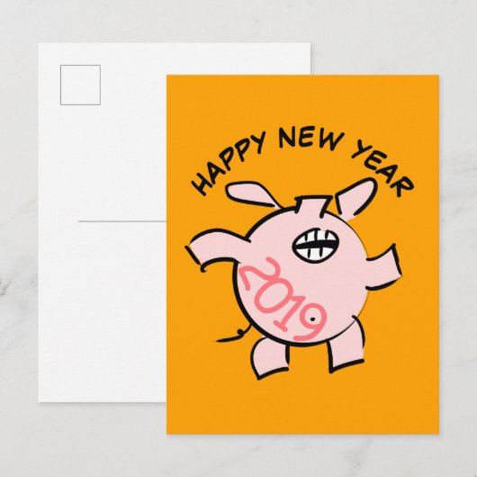 Grappige 5 Cartoon Illustratie Varken Jaar 2019 Po Uitnodiging Briefkaart (Voorkant / Achterkant)