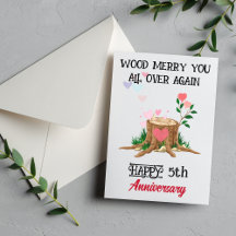 Grappige 5e houten jubileumkaart met aangepaste fo