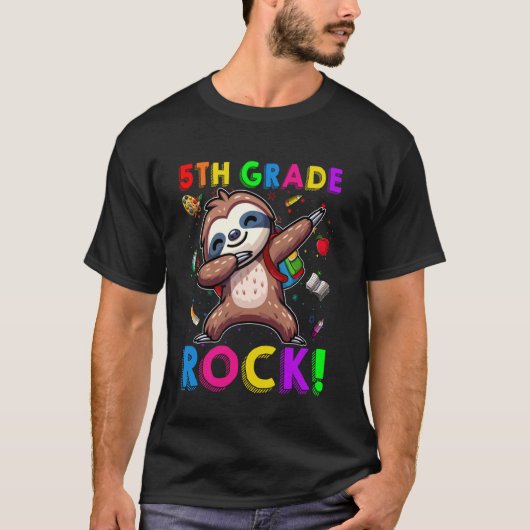 Grappige 5e klas rotsen luiaard dabbing student te t-shirt (Voorkant)