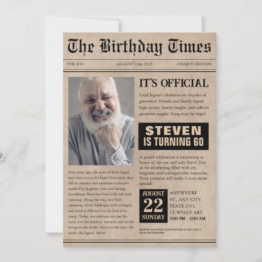 Grappige 60e verjaardag krant Hoesje Foto Kaart (Voorkant)