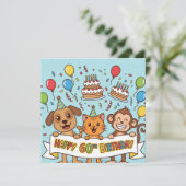 Grappige 60e verjaardagspartijbanner met dierkaart kaart (Staand voorkant)