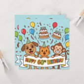 Grappige 60e verjaardagspartijbanner met dierkaart kaart (Voorkant / Achterkant in situ)