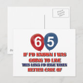 Grappige 65 jarige verjaardag briefkaart (Voorkant / Achterkant)