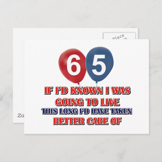 Grappige 65 jarige verjaardag briefkaart (Voorkant / Achterkant)