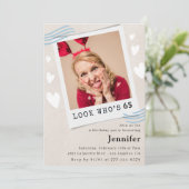 Grappige 65e verjaardag uitnodigingen Foto Kijk wi (Staand voorkant)