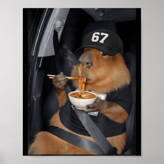 Grappige 67 Capybara die Ramen Gen eet Poster (Voorkant)