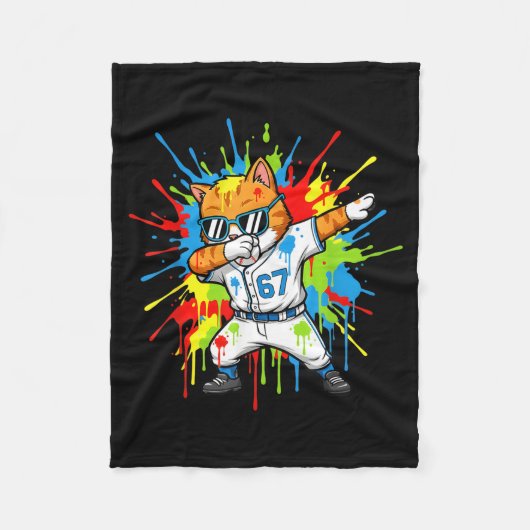 Grappige 67 Honkbal Dabbing Kat 6 7 Druppend Ijs Fleece Deken (Voorkant)