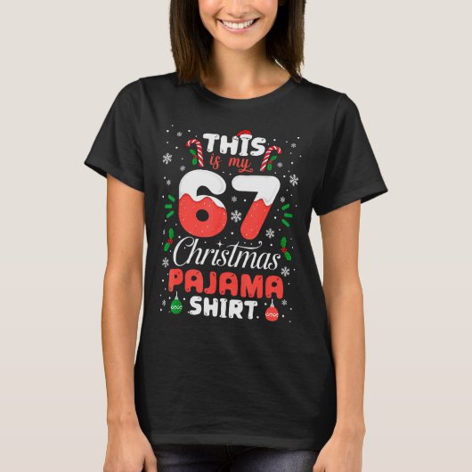 Grappige 67 kerst pyjama shirt zes zeven meme hers (Voorkant)