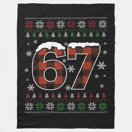 Grappige “67” Kerstmeme – Rood & Groen Geruit  Fleece Deken (Voorkant)