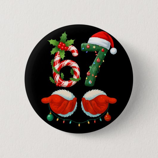 Grappige 67 Kerstmis 6 7 Meme Pyjama's Vakantie Ge Ronde Button 5,7 Cm (Voorkant)