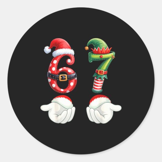 Grappige 67 Kerstmis Pyjama Zes Zeven Meme 6 7 Elf Ronde Sticker (Voorkant)