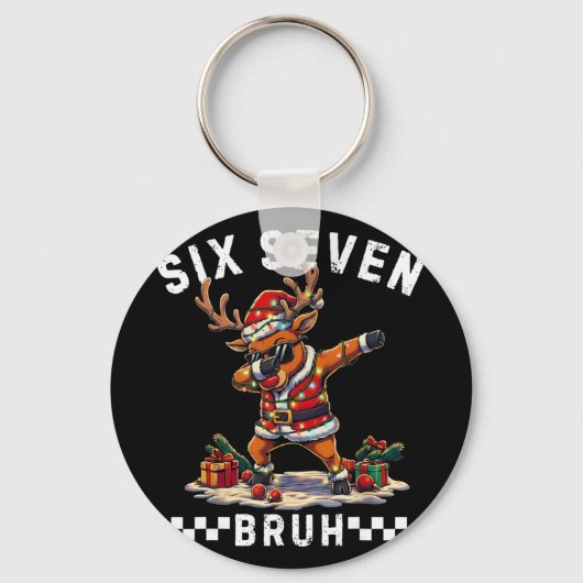 Grappige 67 Kerstmis Zes Zeven Meme Dabbing Rendie Sleutelhanger (Voorkant)