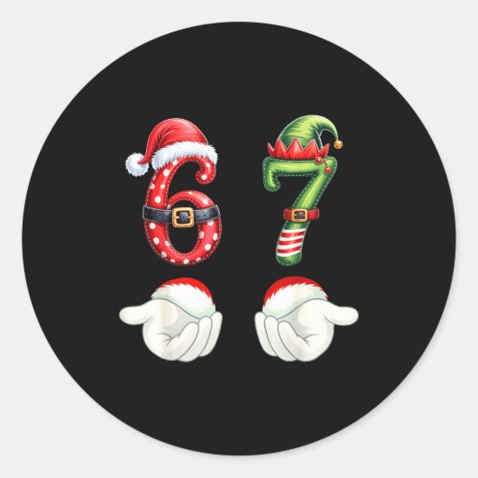 Grappige 67 kerstpyjama's Zes Zeven Meme 6 7 Elf  Ronde Sticker (Voorkant)