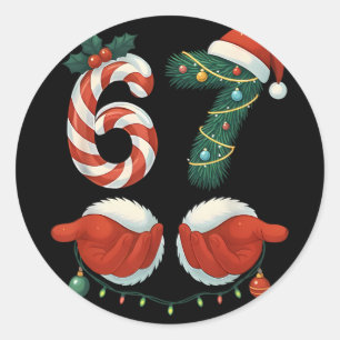 Grappige 67 Meme Kerstman Hand Kerst Pyjama Heren Ronde Sticker