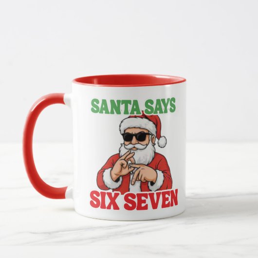 Grappige 67 Meme Kerstman zegt ZES ZEVEN  Kerstmok Mok (Links)