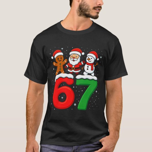 Grappige 67 Meme Kerstmis Zes Zeven Kerstman Sneeu T-shirt (Voorkant)