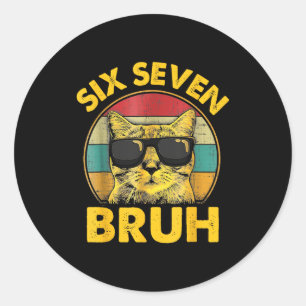 Grappige 67 Meme Zes Zeven Bruh Kat Vintage Gen Z Ronde Sticker