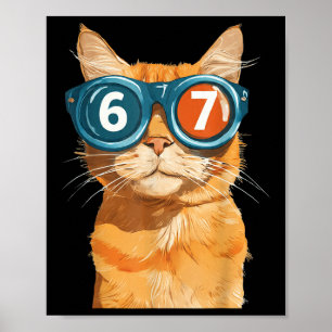 Grappige 67 Oranje Kat Meme Six Seven Overeenkomen Poster