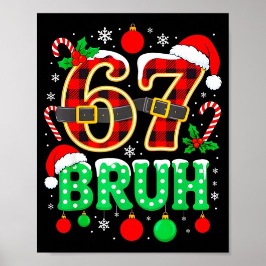 Grappige 67 Six Seven Bruh Meme Kerst Pyjama Fami Poster (Voorkant)
