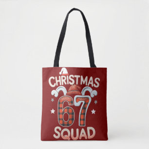 Grappige 67 Six Seven Meme Brainrot Kerstploeg Tote Bag