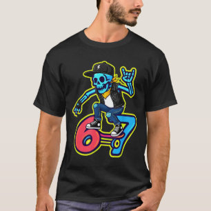 Grappige 67 Skelet Skater Meme Retro Skateboarden T-shirt