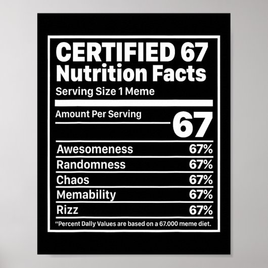 Grappige 67 voedingsfeiten Six Seven Gen Z Alpha S Poster (Voorkant)