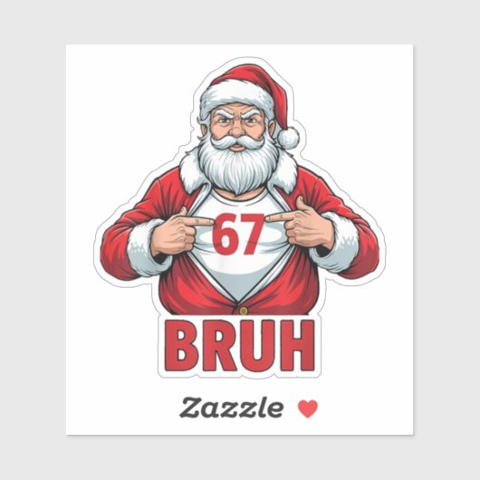 Grappige 67 Zes Zeven Bruh Meme Kerstman Santa Sticker (Vel)