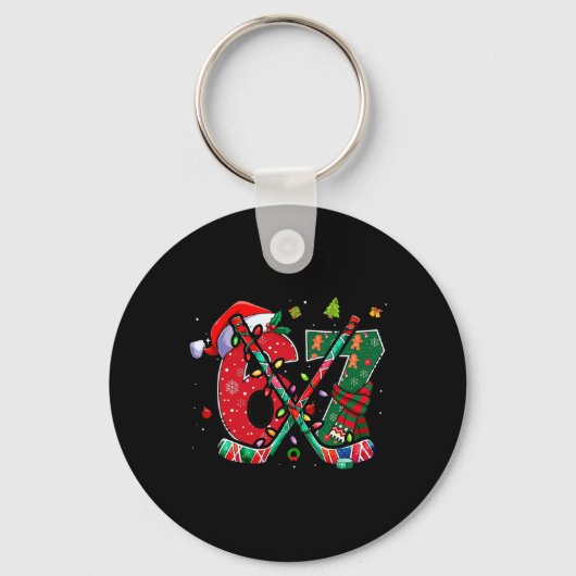 Grappige 67 Zes Zeven Kerst IJshockey Sleutelhanger (Voorkant)
