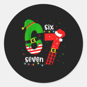 Grappige 67 Zes Zeven Kerst Jongens Meisjes Kinder Ronde Sticker