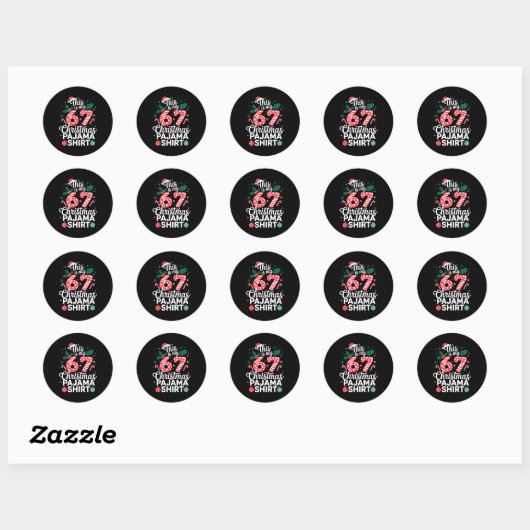 Grappige 67 Zes Zeven Meme Brainrot Gênant Kerstmi Ronde Sticker (Vel)