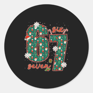 Grappige 67 Zes Zeven Meme Brainrot Xmas Kerstmis  Ronde Sticker