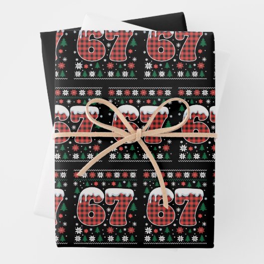 Grappige 67 Zes Zeven Meme Cringe Kerst Rood Gerui Inpakpapier Vel (In situ)