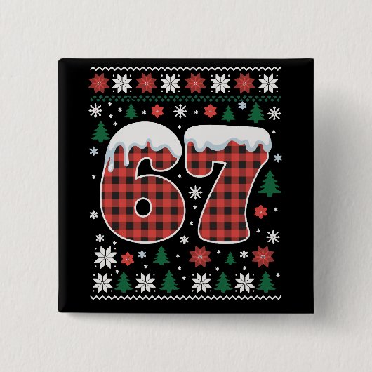 Grappige 67 Zes Zeven Meme Cringe Kerst Rood Gerui Vierkante Button 5,1 Cm (Voorkant)