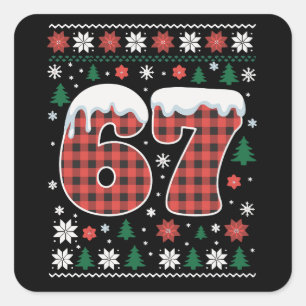 Grappige 67 Zes Zeven Meme Cringe Kerst Rood Gerui Vierkante Sticker