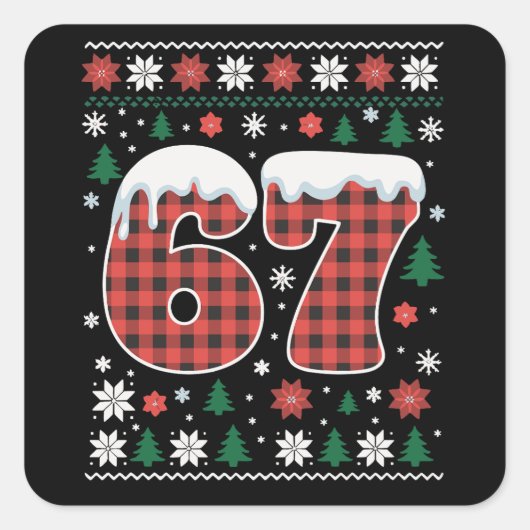 Grappige 67 Zes Zeven Meme Cringe Kerst Rood Gerui Vierkante Sticker (Voorkant)