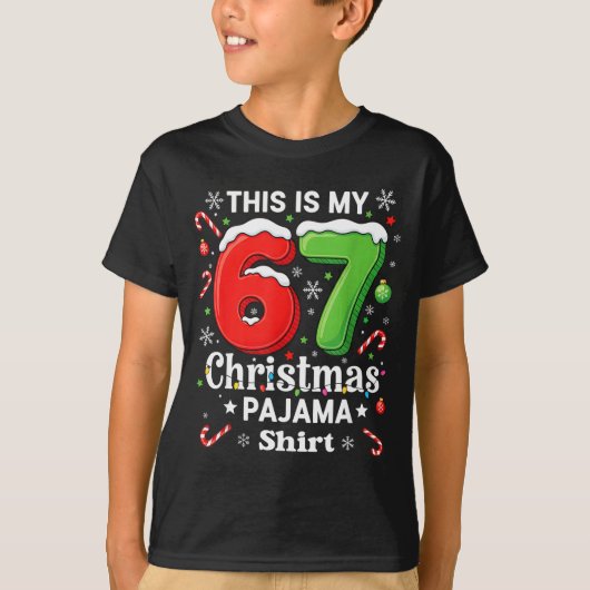 Grappige 67 Zes Zeven Meme Kerstmis Pyjama Shirt K (Voorkant)