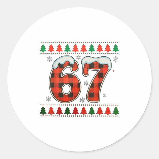 Grappige 67 Zes Zeven Squad Meme Kerstmis Verschri Ronde Sticker (Voorkant)