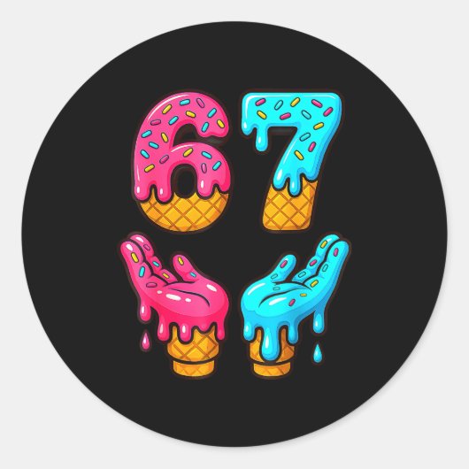 Grappige 6 7 67 Zes Zeven Meme Ronde Sticker (Voorkant)