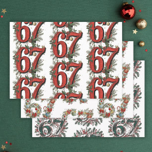 Grappige 6 7 Brainrot Meme Kerstset van 3 Inpakpapier Vel