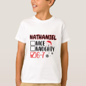 Grappige 6-7 kerstchecklist T-shirt met eigen naam (Voorkant)