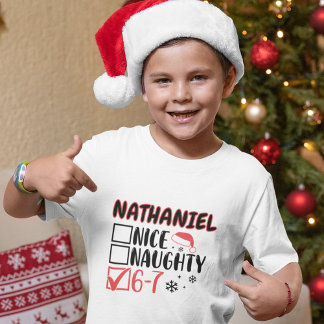 Grappige 6-7 kerstchecklist T-shirt met eigen naam