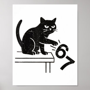 Grappige 6 7 Meme Kat Slaat 67 Omver Poster