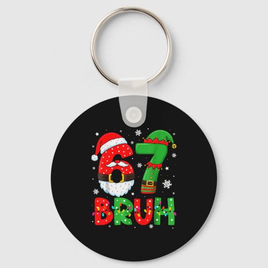 Grappige 6 7 Zes Zeven Bruh Meme Kerstman Elf Sleutelhanger (Voorkant)