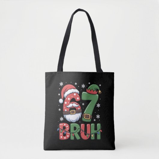 Grappige 6 7 Zes Zeven Bruh Meme Kerstman Elf Tote Bag (Voorkant)