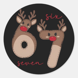 Grappige 6 7 Zes Zeven Meme Kerst Rendier Gen Al Ronde Sticker