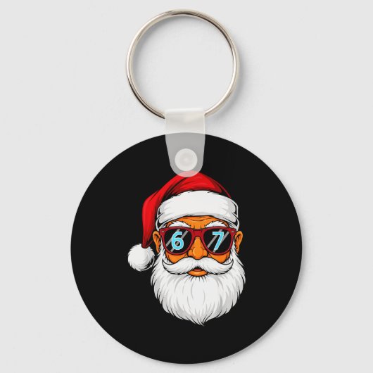 Grappige 6 7 Zes Zeven Meme Kerstman Gezicht Kerst Sleutelhanger (Voorkant)