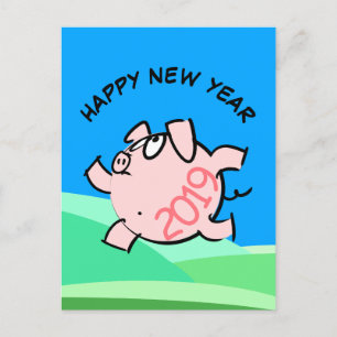 Grappige 6b Cartoon Illustratie Varken  Jaar 2019  Uitnodiging Briefkaart