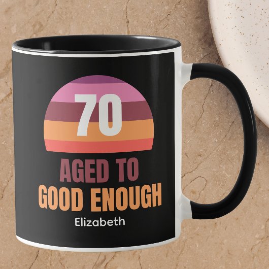 Grappige 70e verjaardag aangepaste goede genoeg mo mok