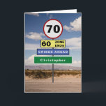 Grappige 70e verjaardag Humor verkeersborden Voeg  Kaart<br><div class="desc">Voor degenen die een 70e verjaardag hebben, hebben we de verkeersborden ontworpen om een gegrinnik op te wekken. Voeg eenvoudig de naam toe die u nodig hebt aan het groene bord met behulp van de sjabloon die u hebt opgegeven. Het bericht in de kaart kan ook worden gepersonaliseerd om een...</div>